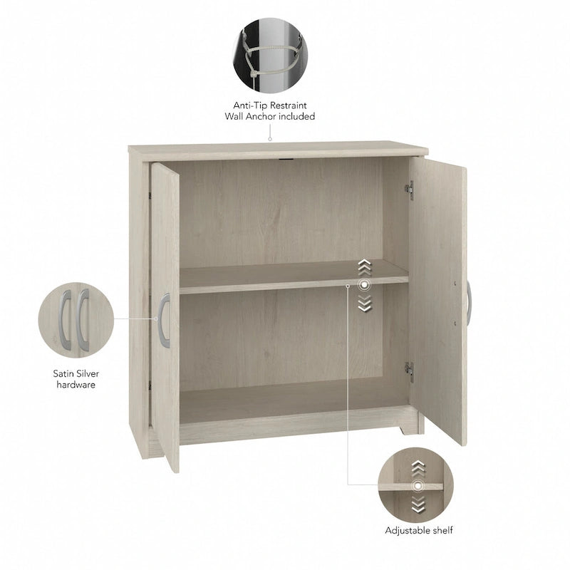 Petit meuble de rangement à 2 portes avec étagère réglable et poignées métalliques