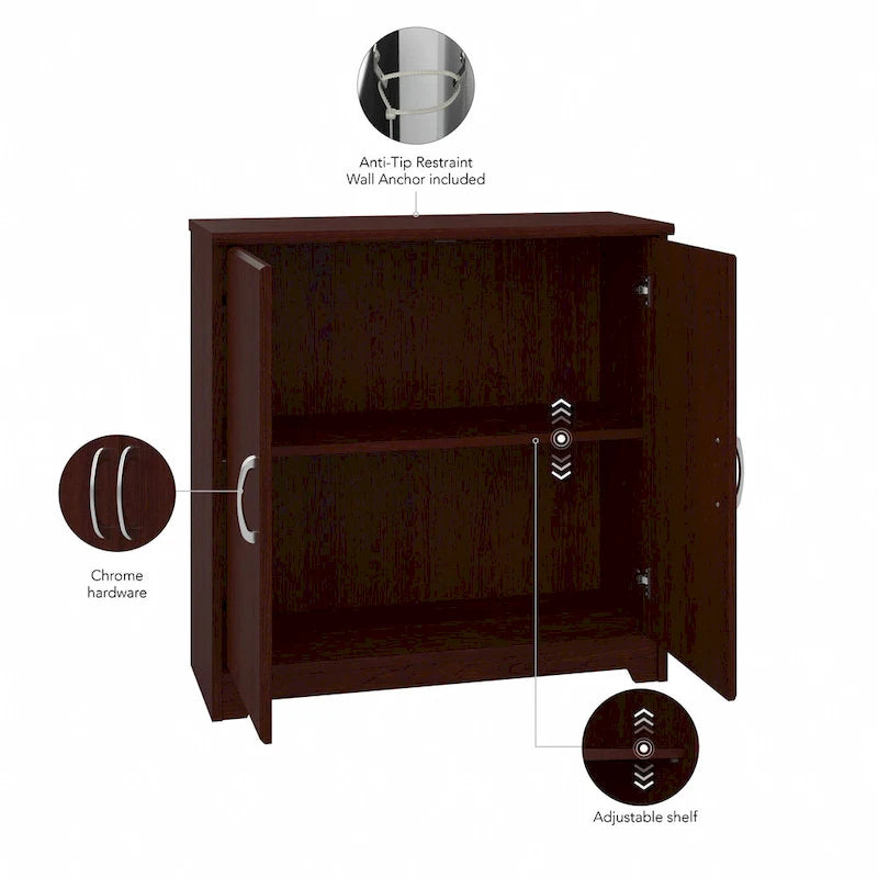 Petit meuble de rangement à 2 portes avec étagère réglable et poignées métalliques