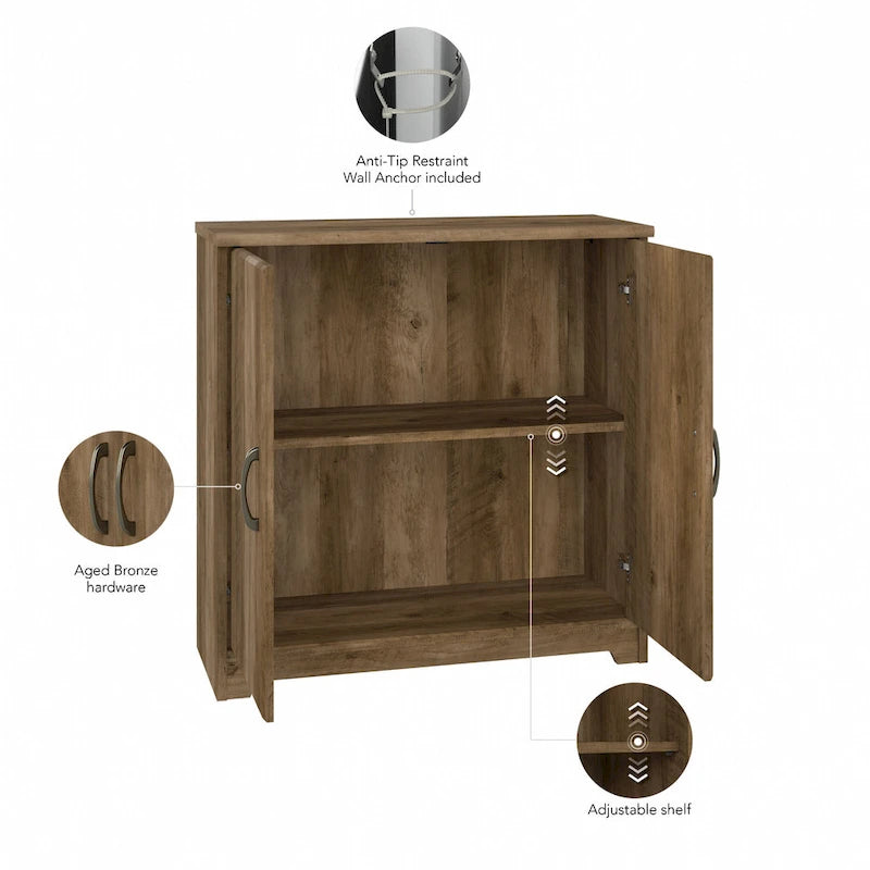 Petit meuble de rangement à 2 portes avec étagère réglable et poignées métalliques