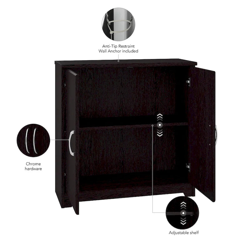 Petit meuble de rangement à 2 portes avec étagère réglable et poignées métalliques