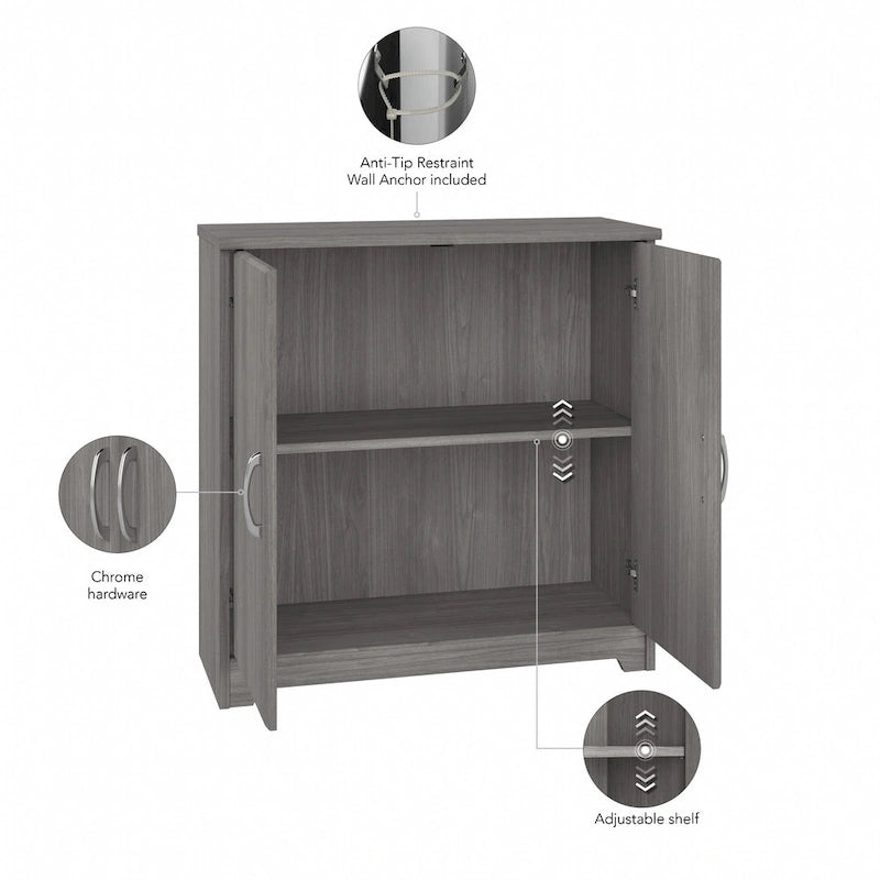 Petit meuble de rangement à 2 portes avec étagère réglable et poignées métalliques