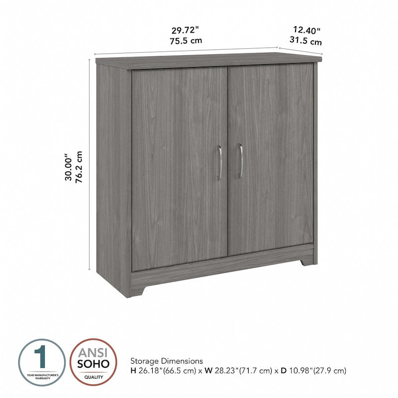 Petit meuble de rangement à 2 portes avec étagère réglable et poignées métalliques