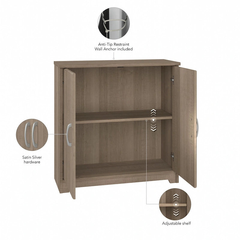 Petit meuble de rangement à 2 portes avec étagère réglable et poignées métalliques