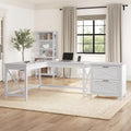 Bureau en L avec classeur latéral à 2 tiroirs de style ferme blanc