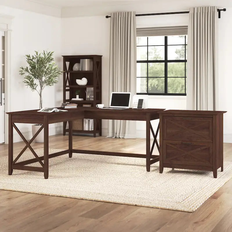 Bureau en L avec classeur latéral à 2 tiroirs de style ferme blanc