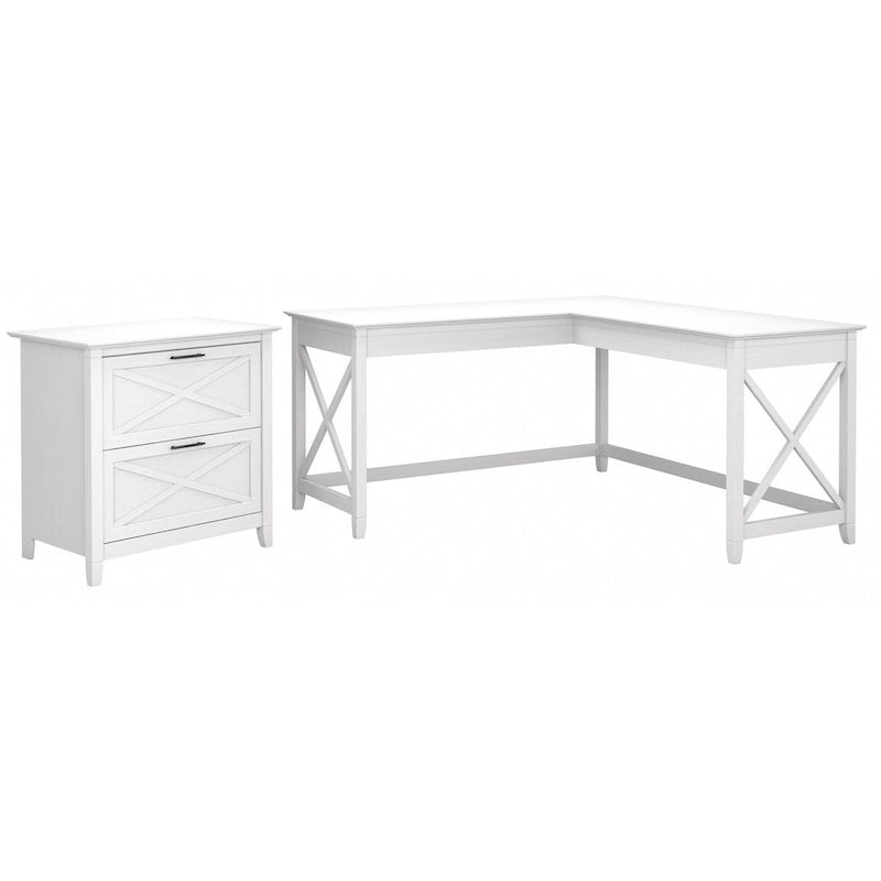 Bureau en L avec classeur latéral à 2 tiroirs de style ferme blanc