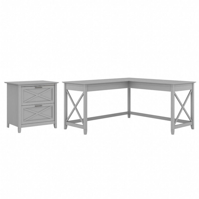 Bureau en L avec classeur latéral à 2 tiroirs de style ferme blanc