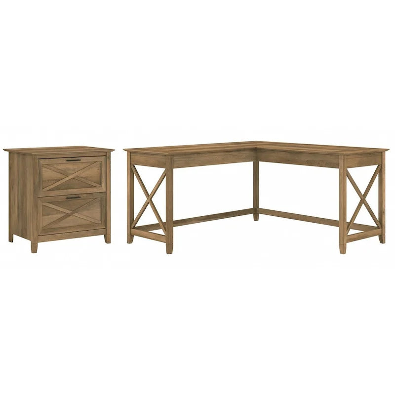 Bureau en L avec classeur latéral à 2 tiroirs de style ferme blanc