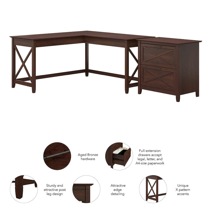 Bureau en L avec classeur latéral à 2 tiroirs de style ferme blanc