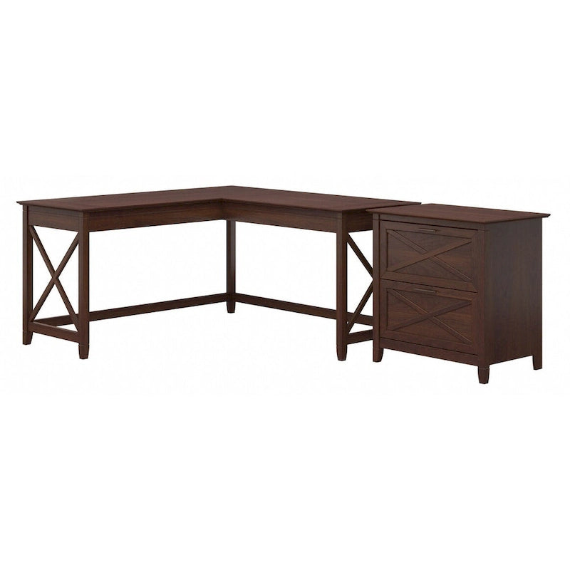 Bureau en L avec classeur latéral à 2 tiroirs de style ferme blanc
