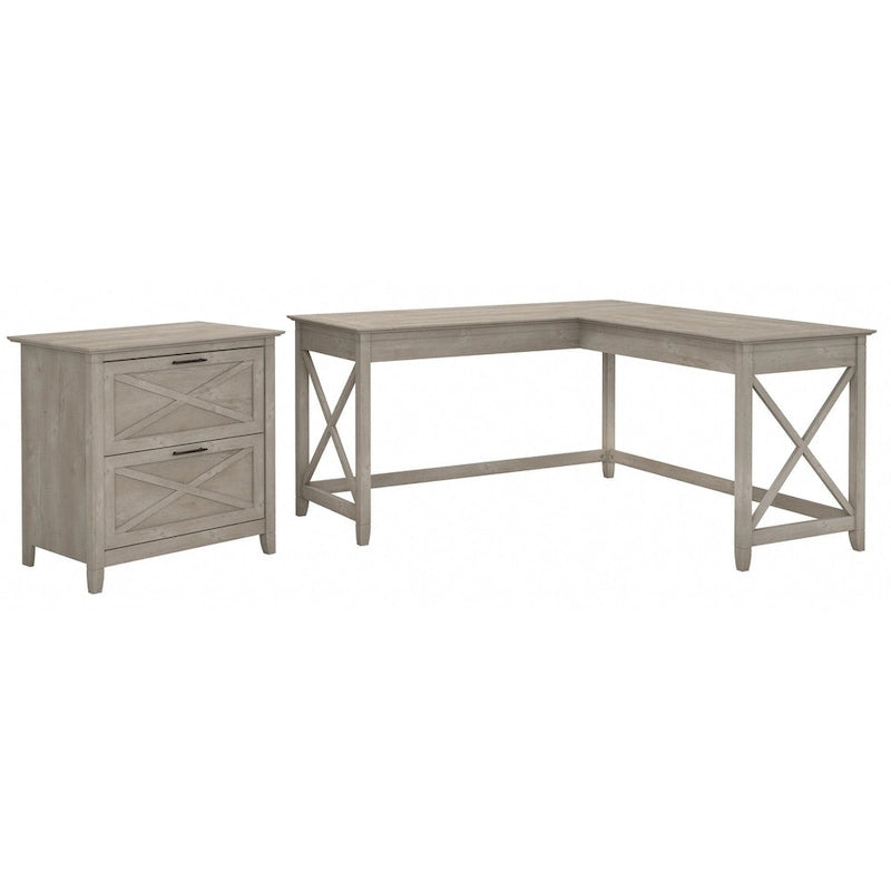 Bureau en L avec classeur latéral à 2 tiroirs de style ferme blanc