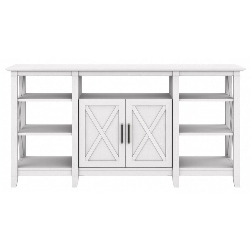 Meuble TV style ferme avec motif en X, étagères ouvertes et rangement fermé