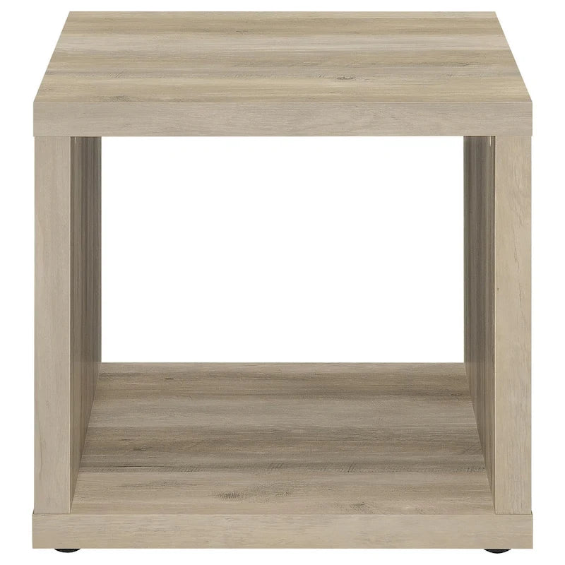 Table d'appoint carrée avec étagère ouverte en bois clair vieilli