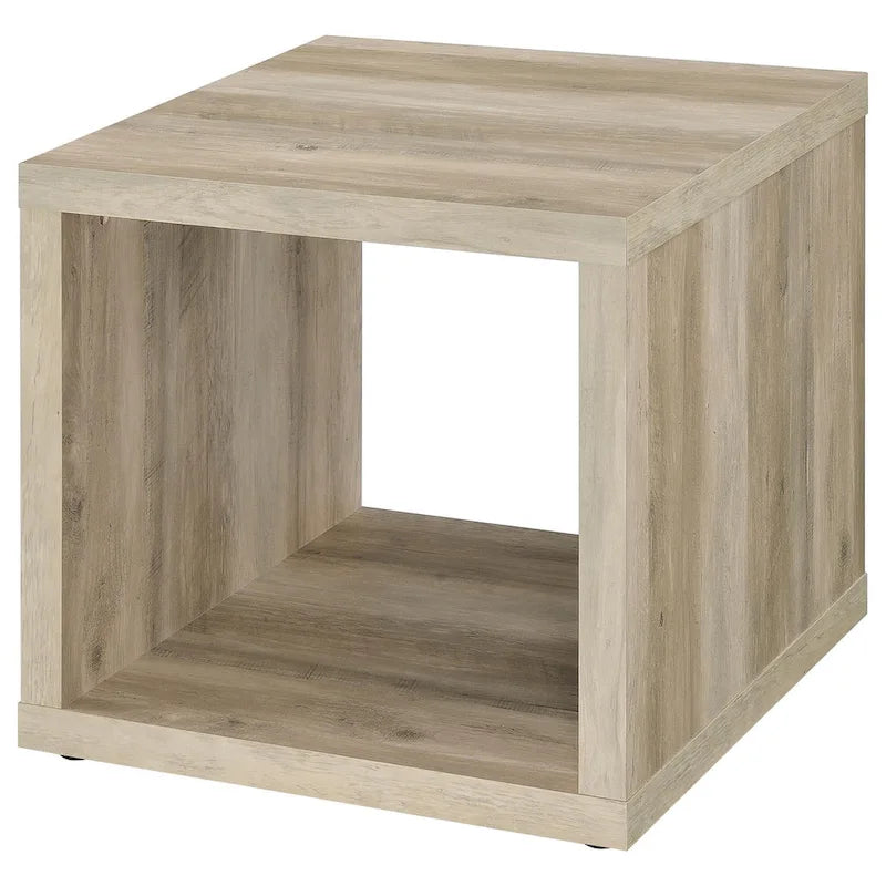 Table d'appoint carrée avec étagère ouverte en bois clair vieilli