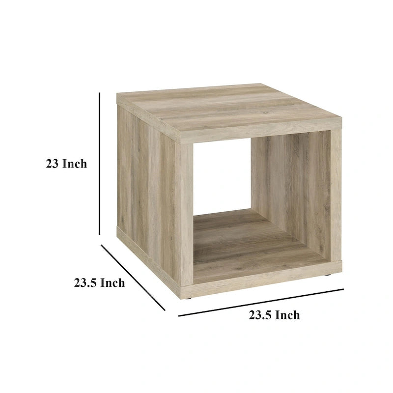 Table d'appoint carrée avec étagère ouverte en bois clair vieilli