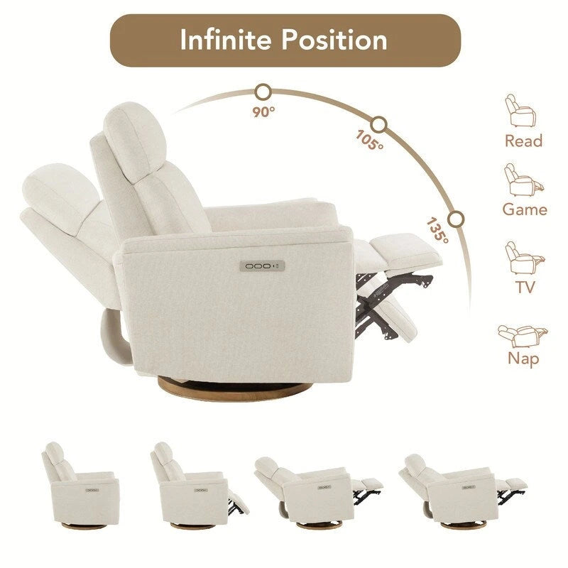 Fauteuil inclinable motorisé pour chambre de bébé avec veilleuse et ports USB