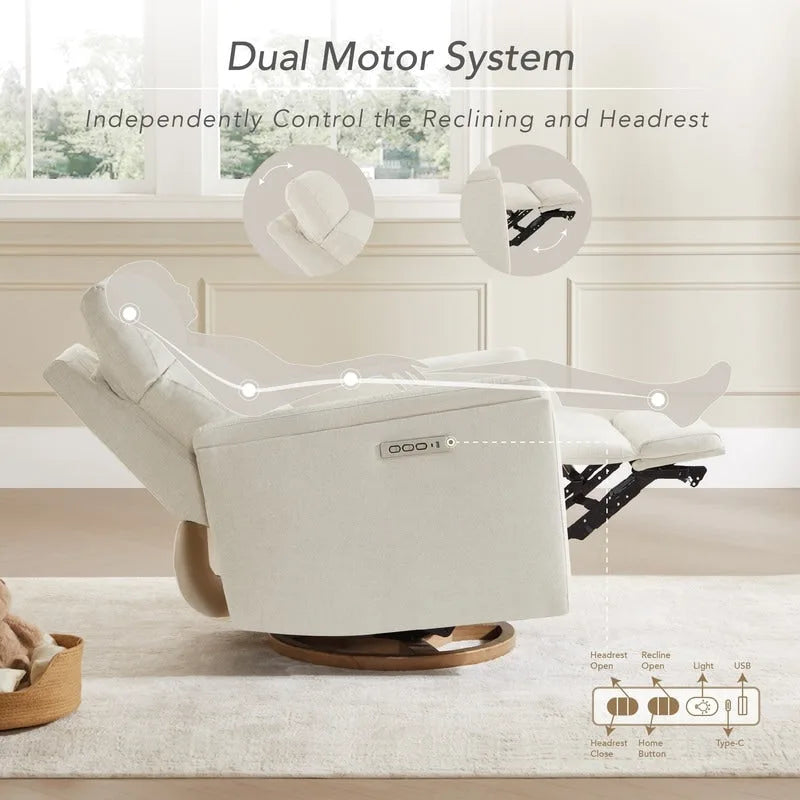 Fauteuil inclinable motorisé pour chambre de bébé avec veilleuse et ports USB