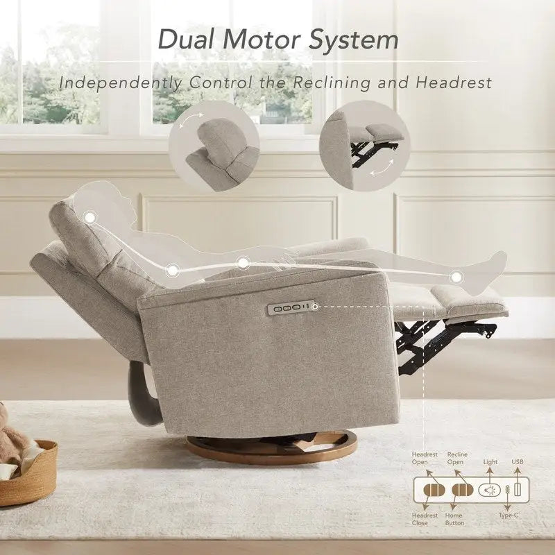 Fauteuil inclinable motorisé pour chambre de bébé avec veilleuse et ports USB