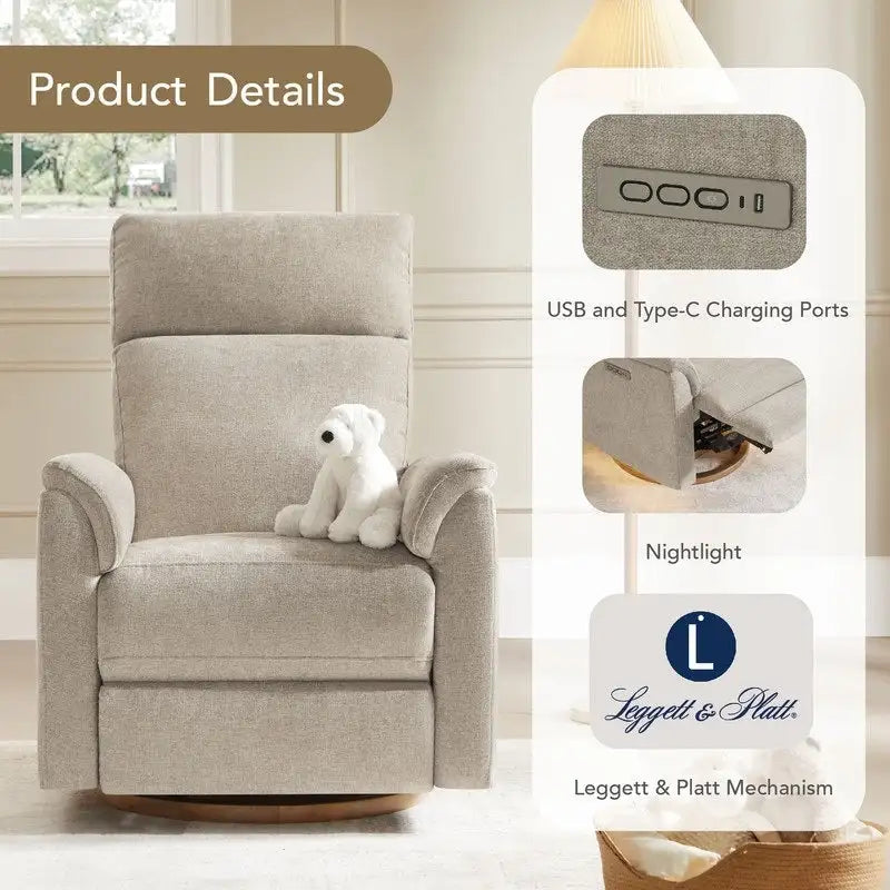 Fauteuil inclinable motorisé pour chambre de bébé avec veilleuse et ports USB
