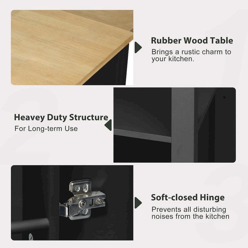 Îlot de cuisine roulant avec table à manger extensible, tiroirs, armoire et prise de courant intégrée, bleu gris
