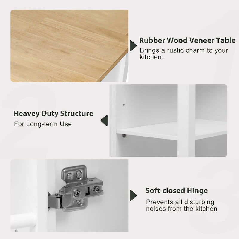 Îlot de cuisine roulant avec table à manger extensible, tiroirs, armoire et prise de courant intégrée, bleu gris