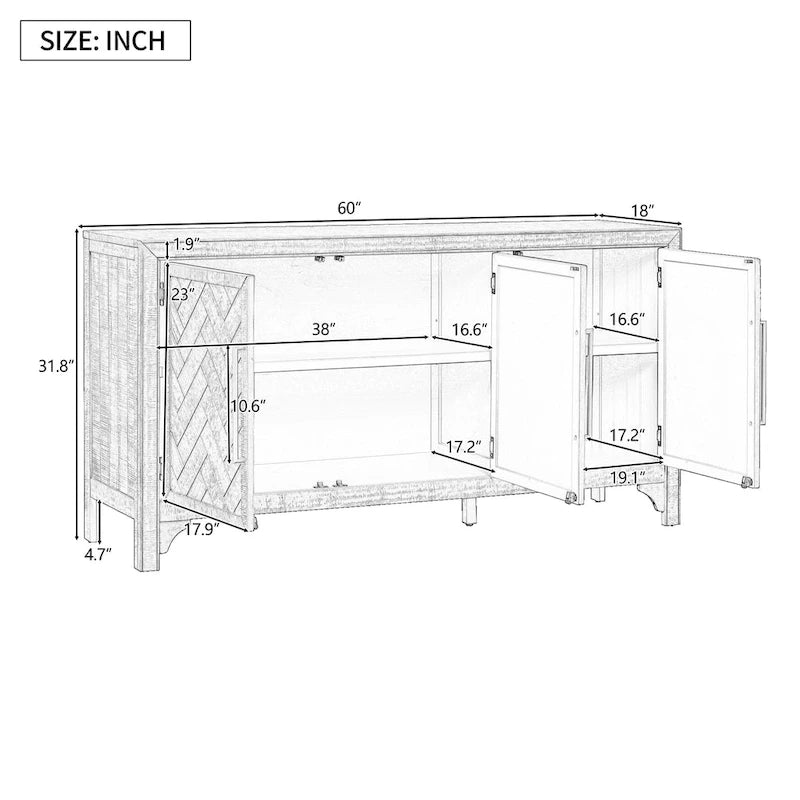 Bahut de rangement en bois de pin MDF avec étagères réglables, poignées en fer, bleu marine, gris, noir