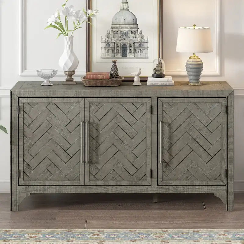 Bahut de rangement en bois de pin MDF avec étagères réglables, poignées en fer, bleu marine, gris, noir