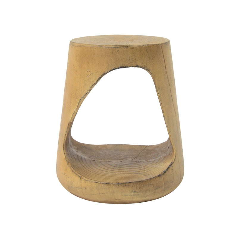 Table d'appoint ronde creuse MGO, finition grain de bois noir naturel, intérieur/extérieur