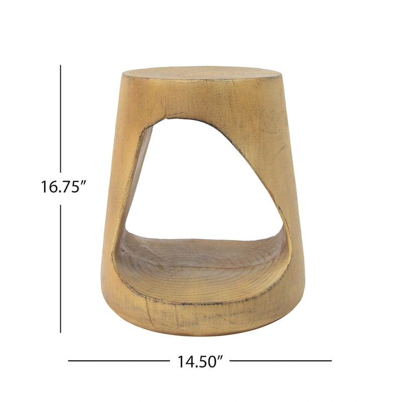 Table d'appoint ronde creuse MGO, finition grain de bois noir naturel, intérieur/extérieur