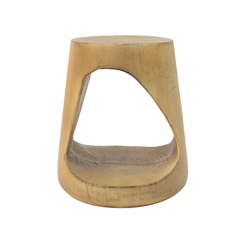 Table d'appoint ronde creuse MGO, finition grain de bois noir naturel, intérieur/extérieur