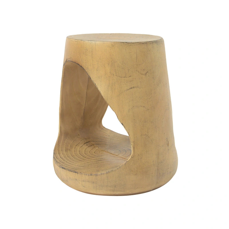 Table d'appoint ronde creuse MGO, finition grain de bois noir naturel, intérieur/extérieur