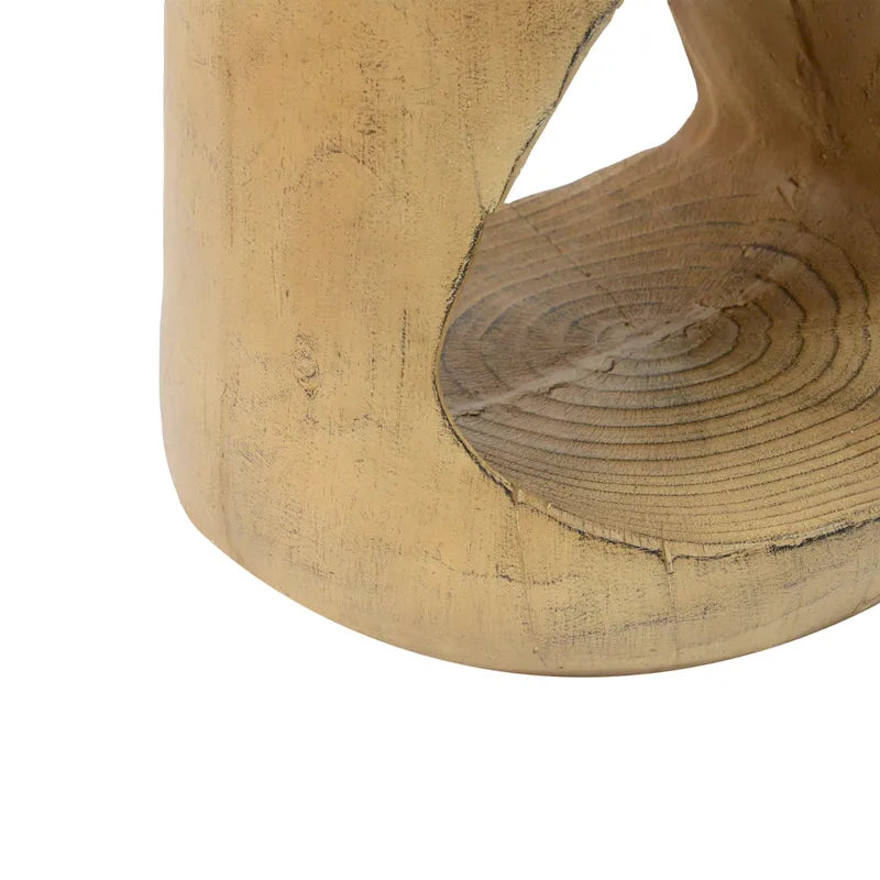 Table d'appoint ronde creuse MGO, finition grain de bois noir naturel, intérieur/extérieur
