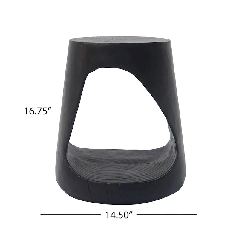 Table d'appoint ronde creuse MGO, finition grain de bois noir naturel, intérieur/extérieur