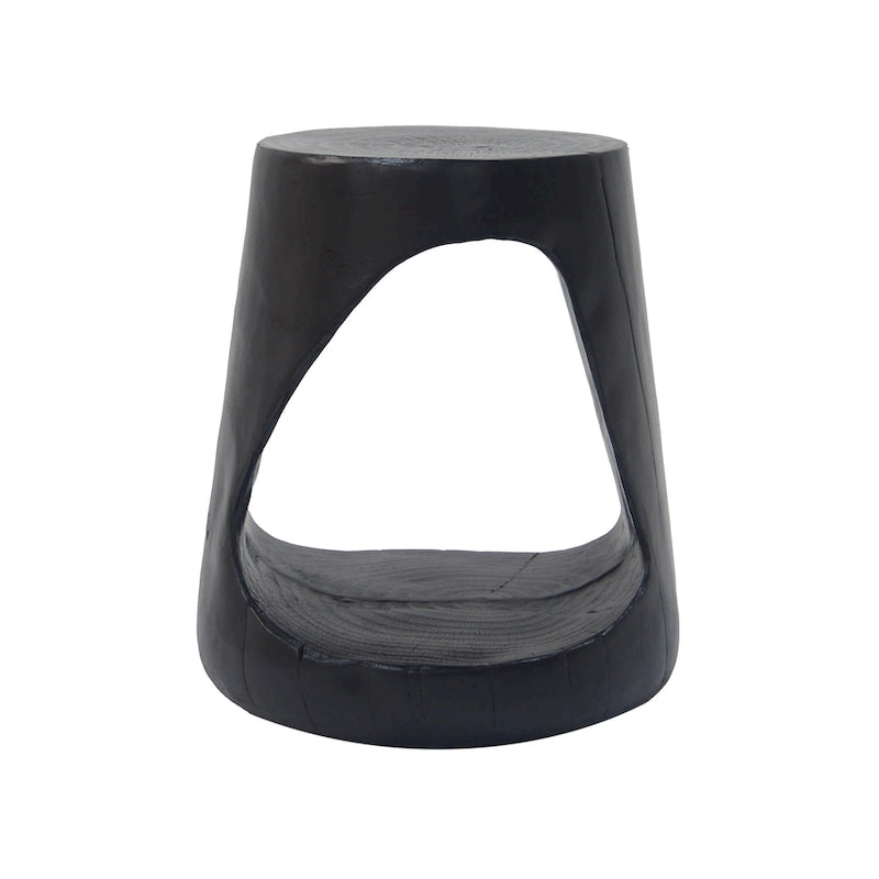 Table d'appoint ronde creuse MGO, finition grain de bois noir naturel, intérieur/extérieur