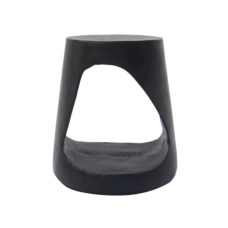 Table d'appoint ronde creuse MGO, finition grain de bois noir naturel, intérieur/extérieur