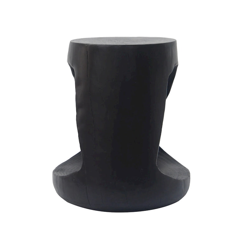 Table d'appoint ronde creuse MGO, finition grain de bois noir naturel, intérieur/extérieur