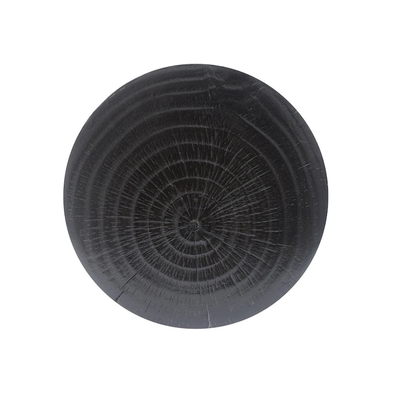 Table d'appoint ronde creuse MGO, finition grain de bois noir naturel, intérieur/extérieur