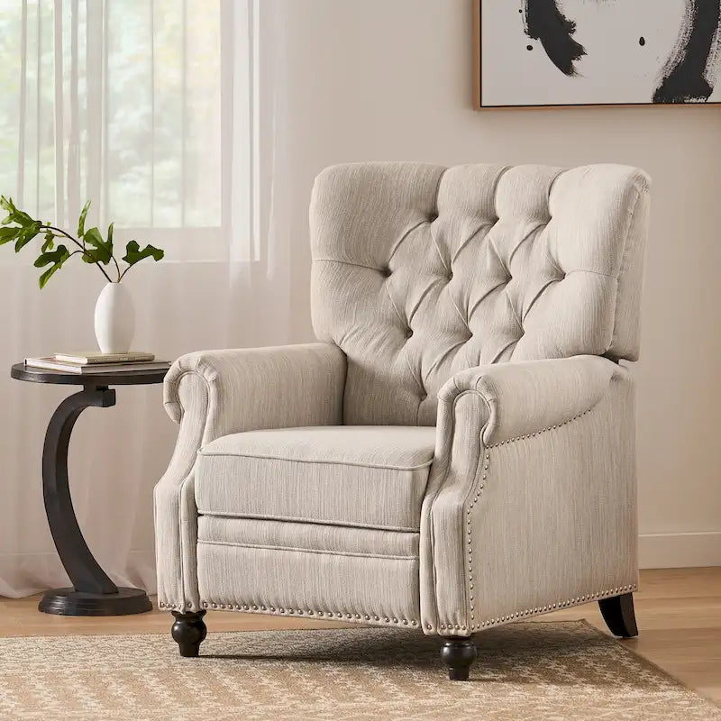 Fauteuil inclinable contemporain à dossier poussoir capitonné avec garniture cloutée