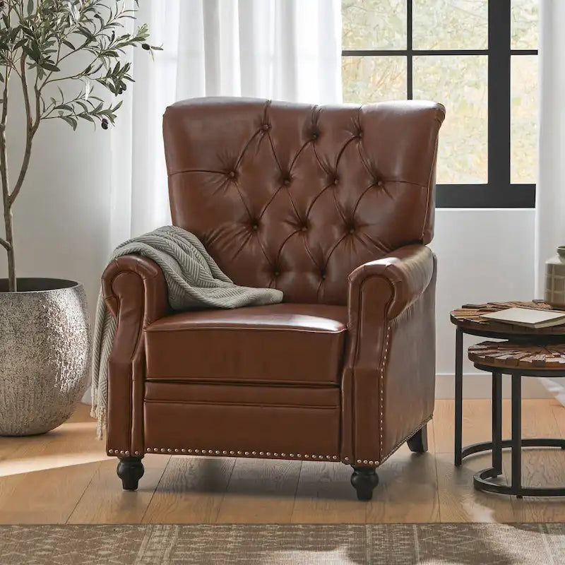 Fauteuil inclinable contemporain à dossier poussoir capitonné avec garniture cloutée