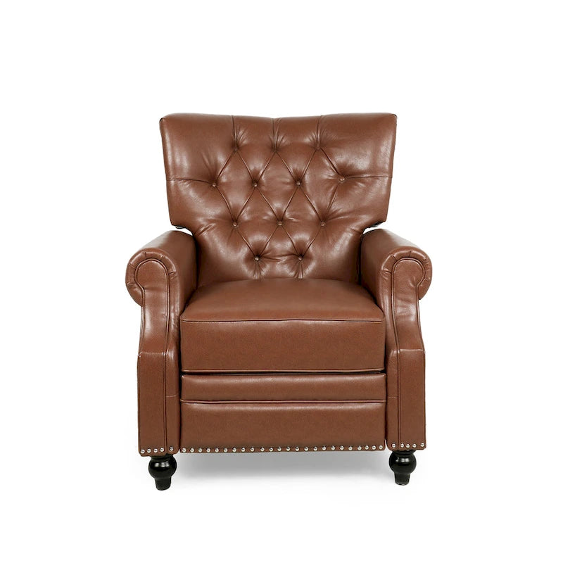 Fauteuil inclinable contemporain à dossier poussoir capitonné avec garniture cloutée