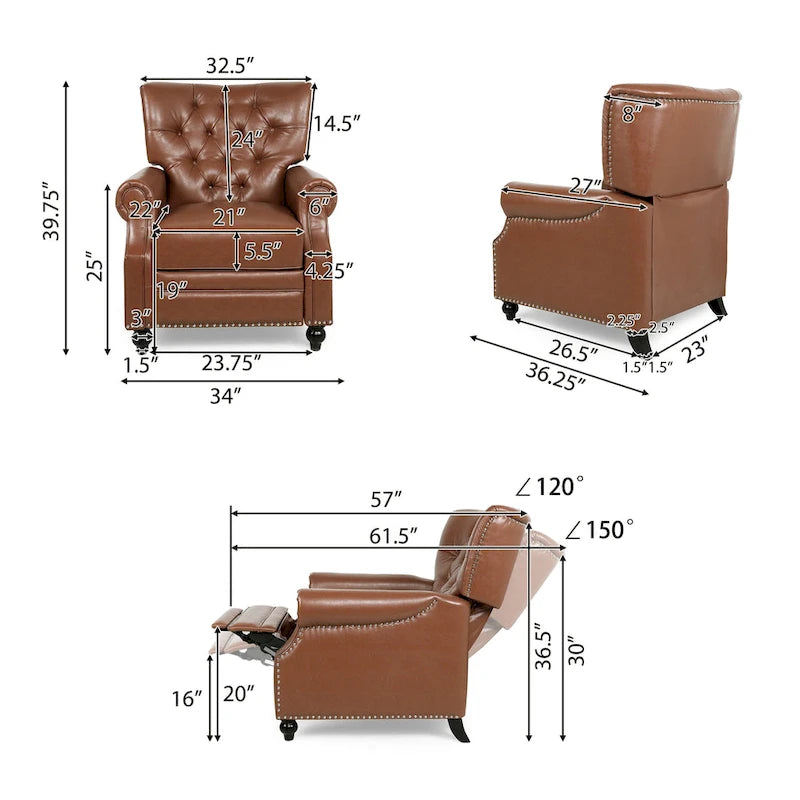 Fauteuil inclinable contemporain à dossier poussoir capitonné avec garniture cloutée