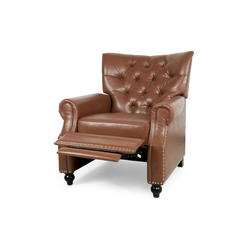 Fauteuil inclinable contemporain à dossier poussoir capitonné avec garniture cloutée