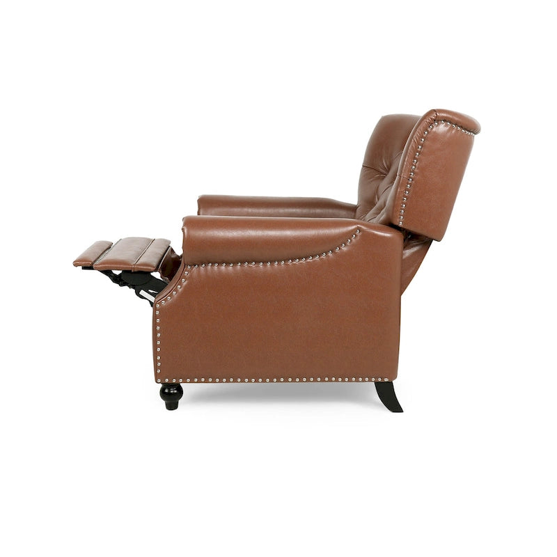 Fauteuil inclinable contemporain à dossier poussoir capitonné avec garniture cloutée