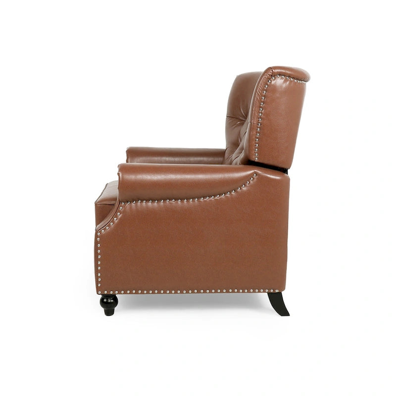 Fauteuil inclinable contemporain à dossier poussoir capitonné avec garniture cloutée