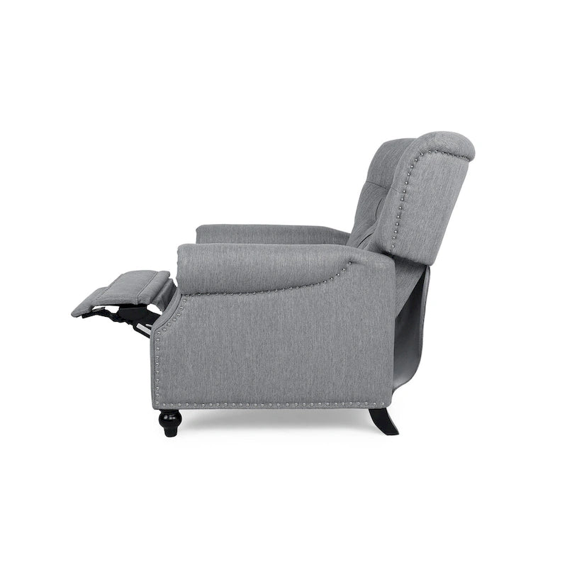 Fauteuil inclinable contemporain à dossier poussoir capitonné avec garniture cloutée