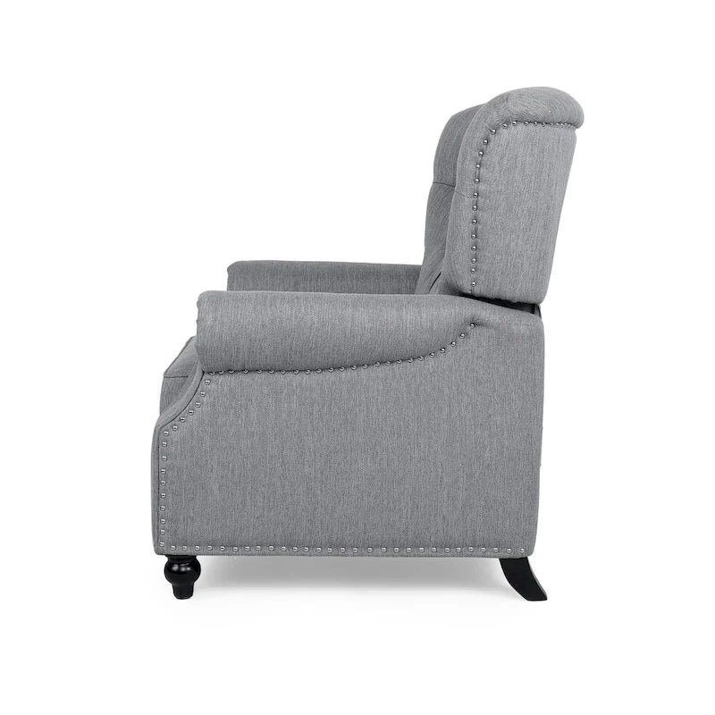 Fauteuil inclinable contemporain à dossier poussoir capitonné avec garniture cloutée