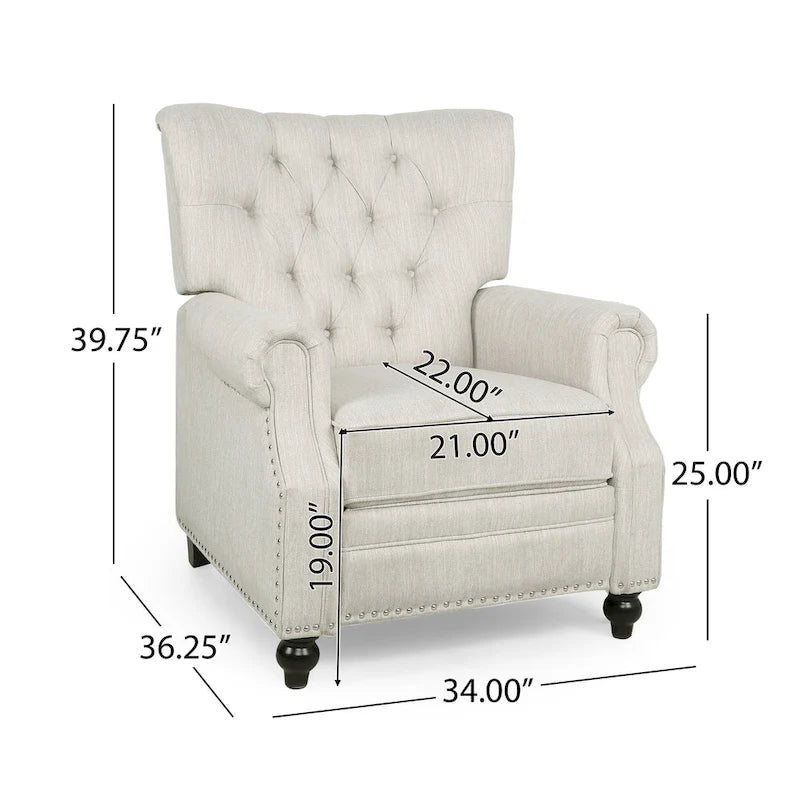Fauteuil inclinable contemporain à dossier poussoir capitonné avec garniture cloutée