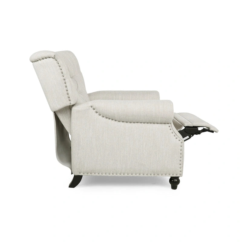 Fauteuil inclinable contemporain à dossier poussoir capitonné avec garniture cloutée