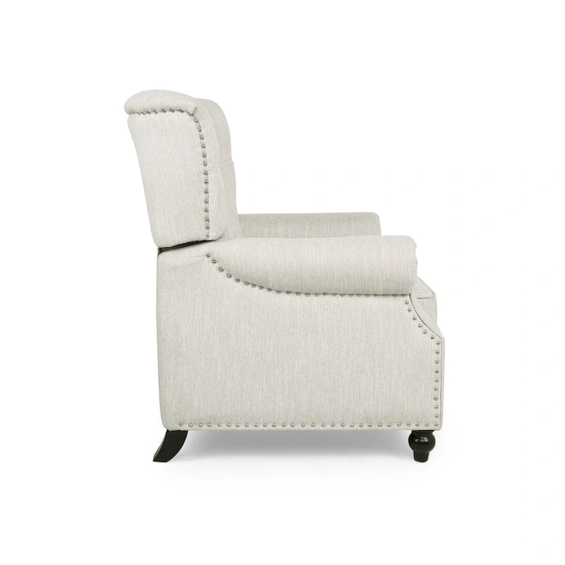 Fauteuil inclinable contemporain à dossier poussoir capitonné avec garniture cloutée