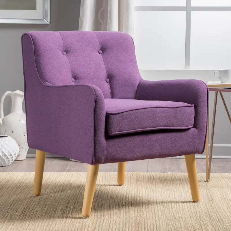 Fauteuil en tissu capitonné Mid-Century Modern avec pieds en bois naturel